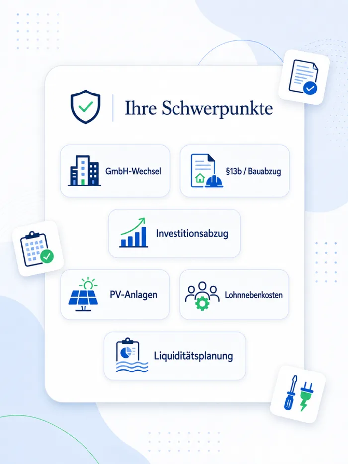 Steuerliche Schwerpunkte: Spezialisierte Steuerberatung für Handwerk & Elektro